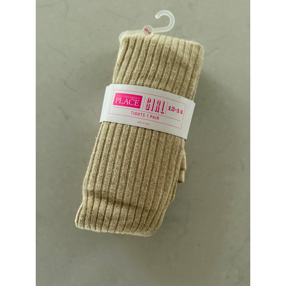 The Childrens Place Girls Gold Metallic Ribbed Tights Size 12-14 Sparkle Shimmer